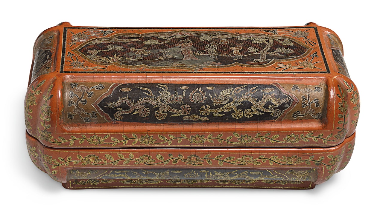 A 'QIANGJIN' AND 'TIANQI' LACQUER RECTANGULAR BOX AND COVER by Anonymous