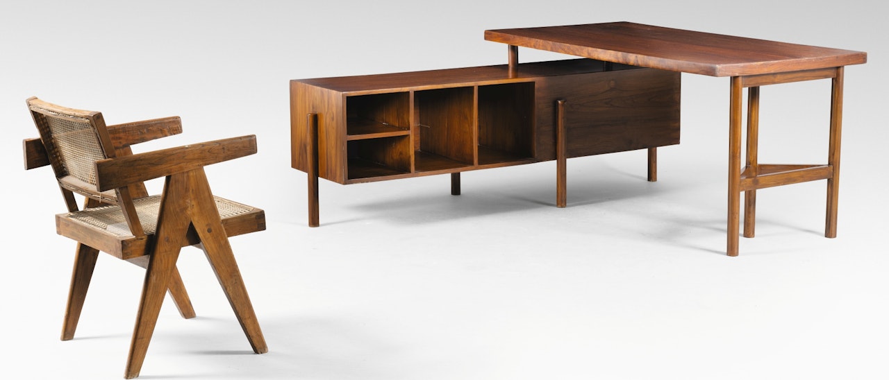 PJ-BU-14-A DESK AND PJ-SI-28-A ARMCHAIR by Pierre Jeanneret