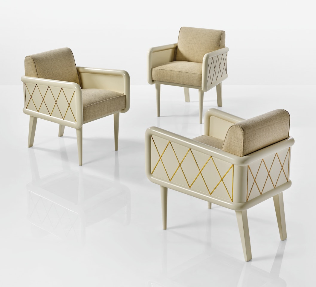 SET OF THREE "CROISILLON" BRIDGE ARMCHAIRS by Jean Royere
