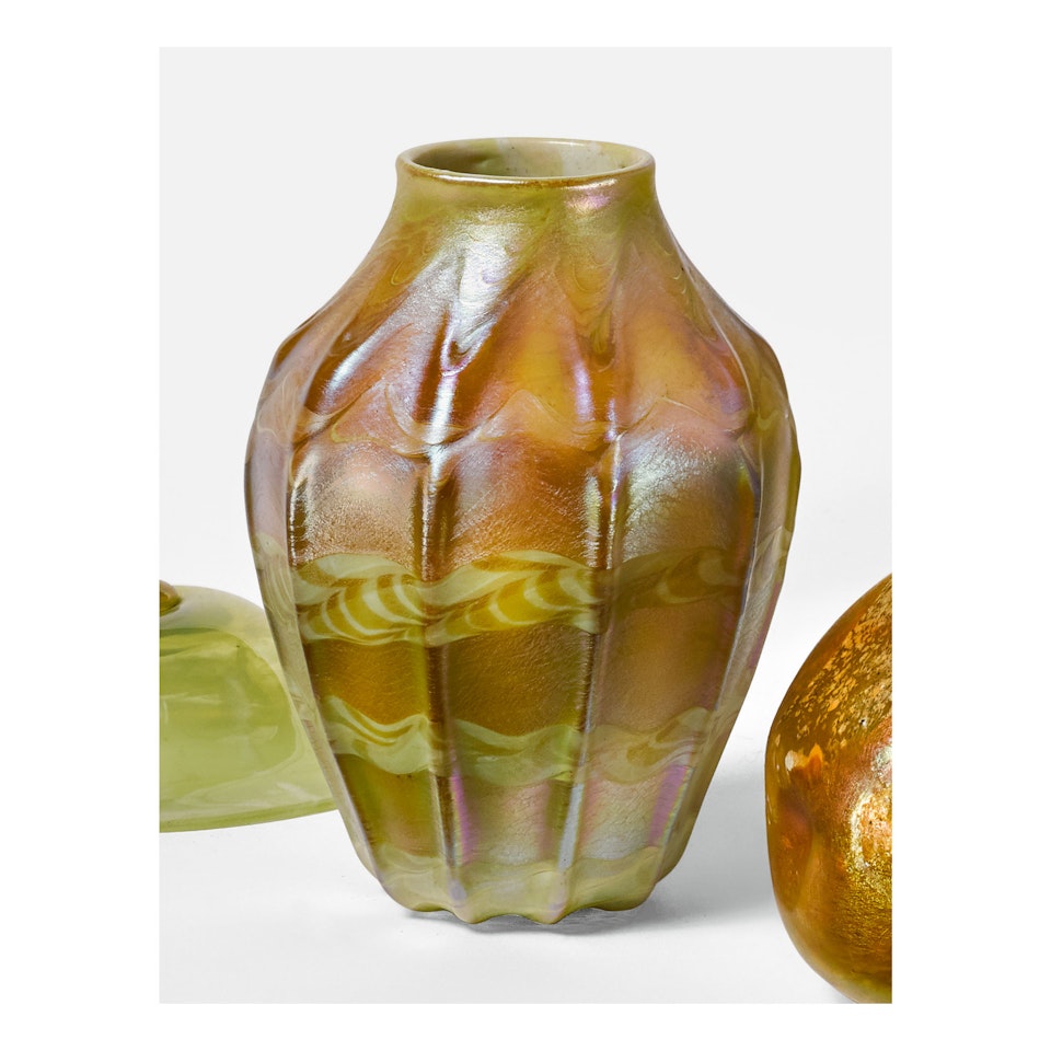 RIBBED DECORATED CABINET VASE by Tiffany Studios