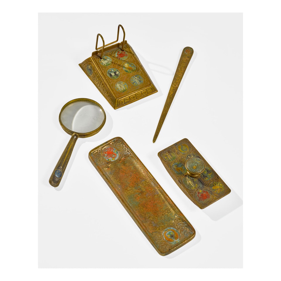 FIVE-PIECE "ZODIAC" DESK SET by Tiffany Studios
