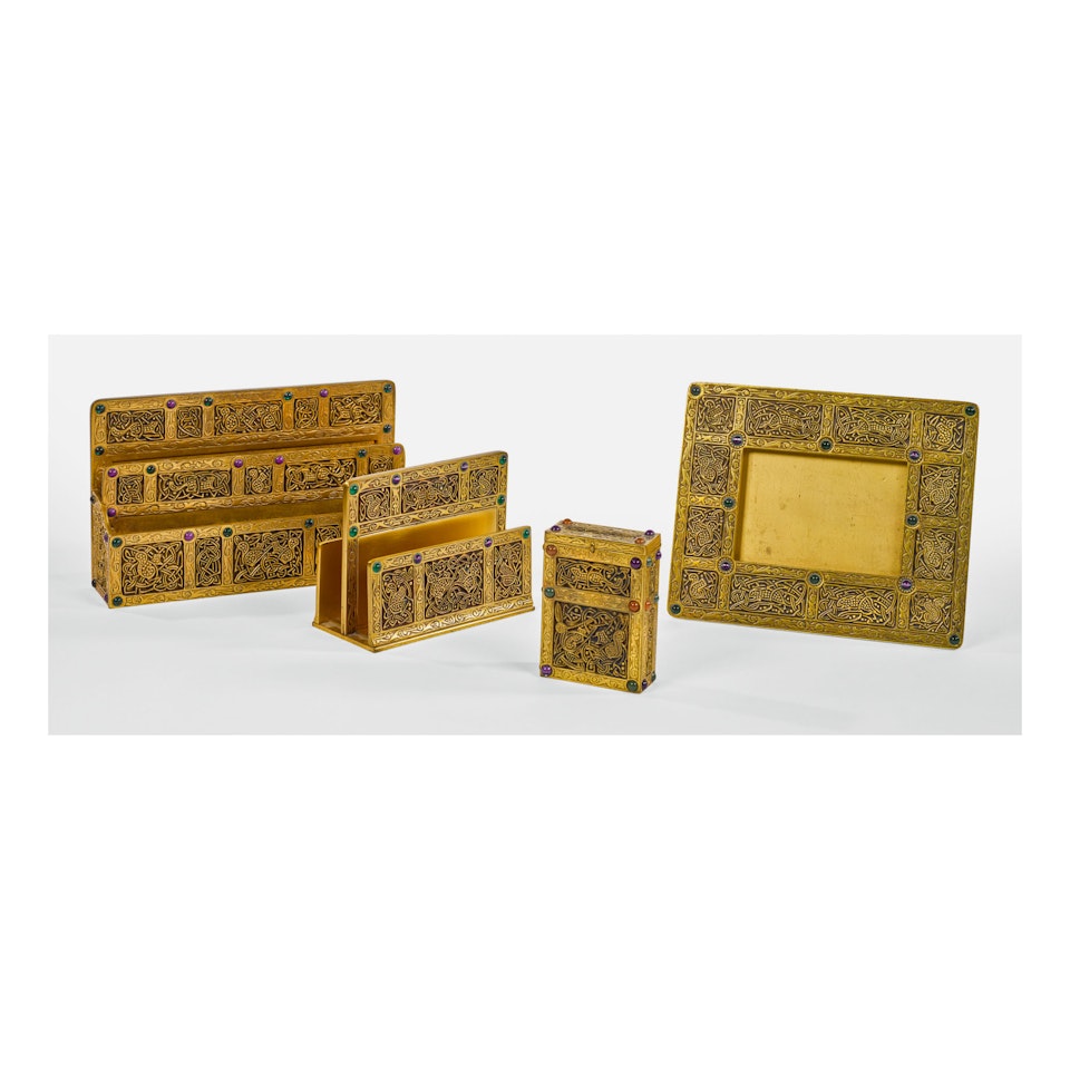 FOUR “NINTH CENTURY” DESK SET ARTICLES by Tiffany Studios