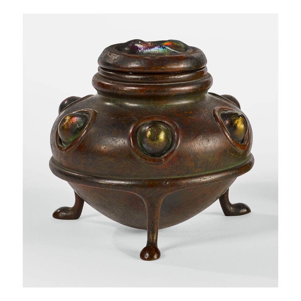 JEWELED “TURTLE-BACK” INKSTAND by Tiffany Studios