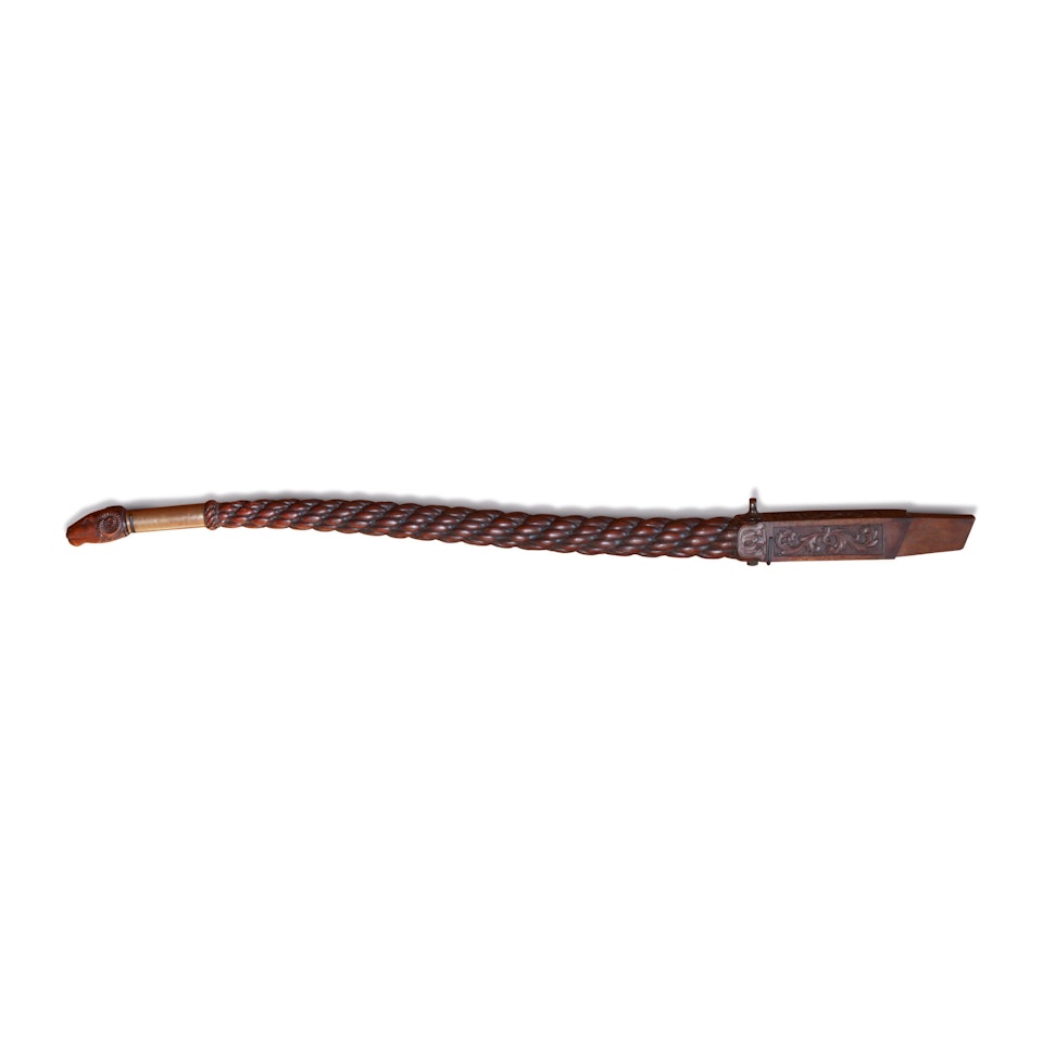 EXCEPTIONAL CARVED MAHOGANY RAM'S HEAD YACHT TILLER, ENGLAND, CIRCA 1870 by Anonymous