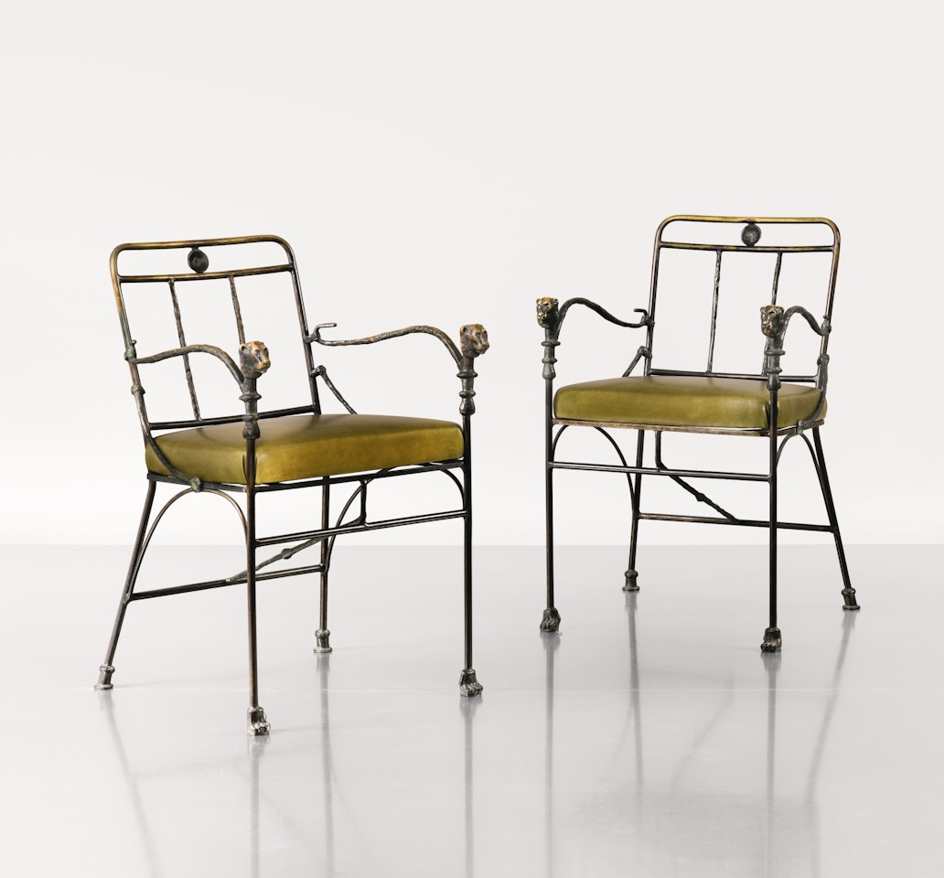 PAIR OF TÊTES DE LIONNES ARMCHAIRS, SECOND VERSION by Diego Giacometti