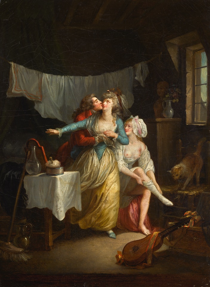 An amorous advance in an interior by Jean Frédéric Schall