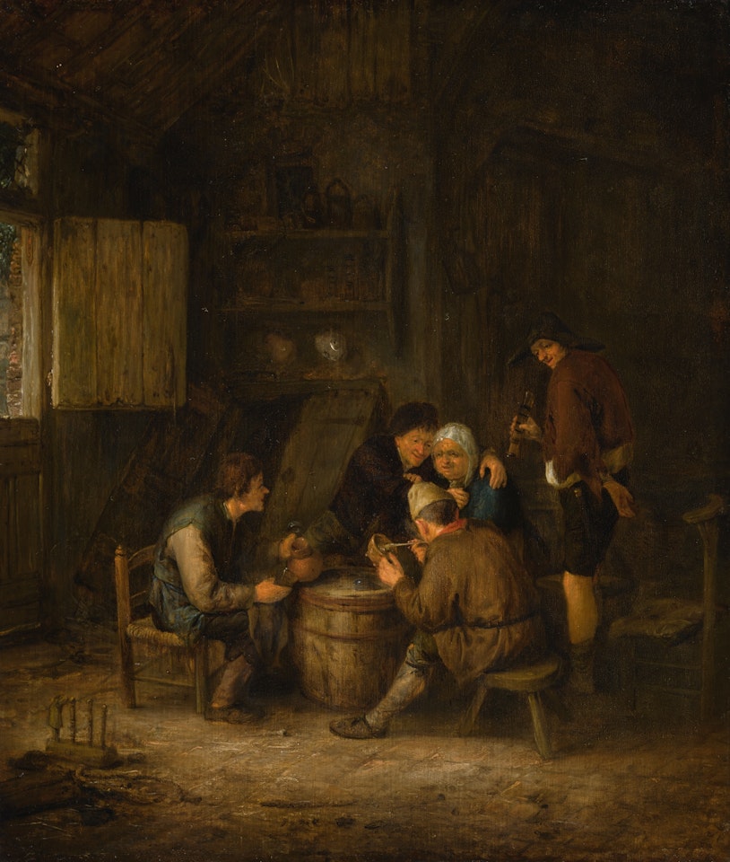 Peasants smoking and drinking in an inn by Adriaen van Ostade