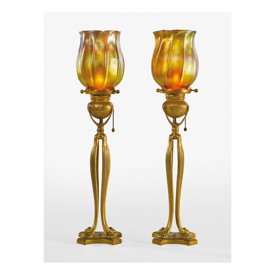 PAIR OF CANDLE LAMPS by Tiffany Studios