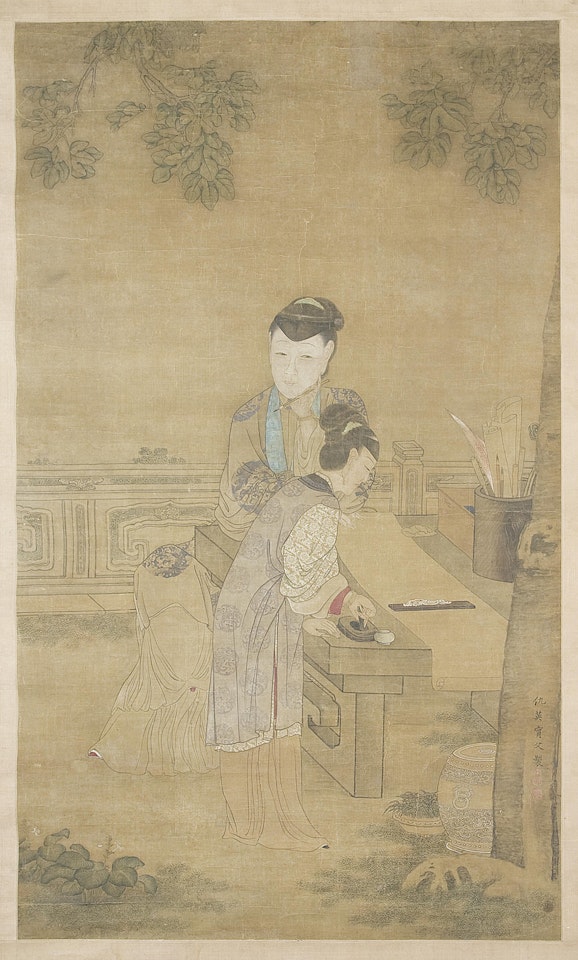 Painting in a garden by Chinese School