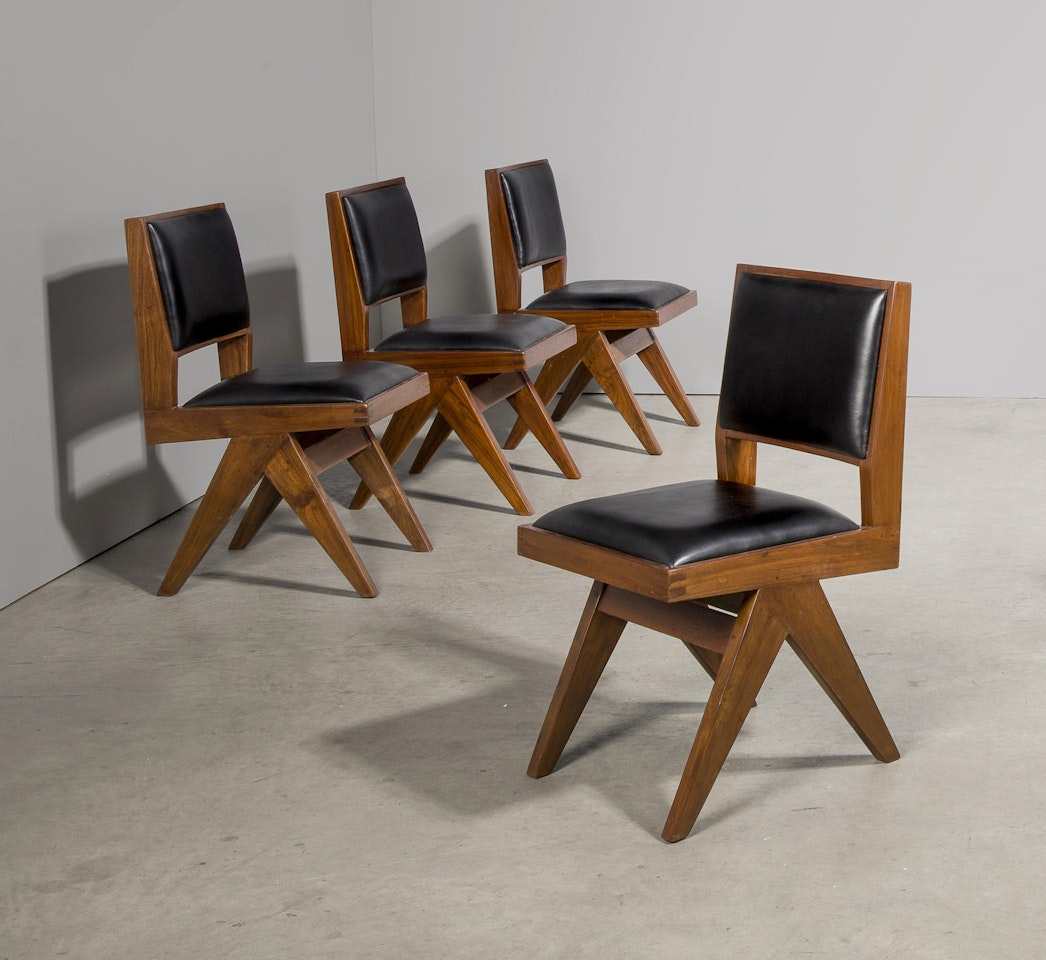 Set of four Upholstered dining chairs by Pierre Jeanneret
