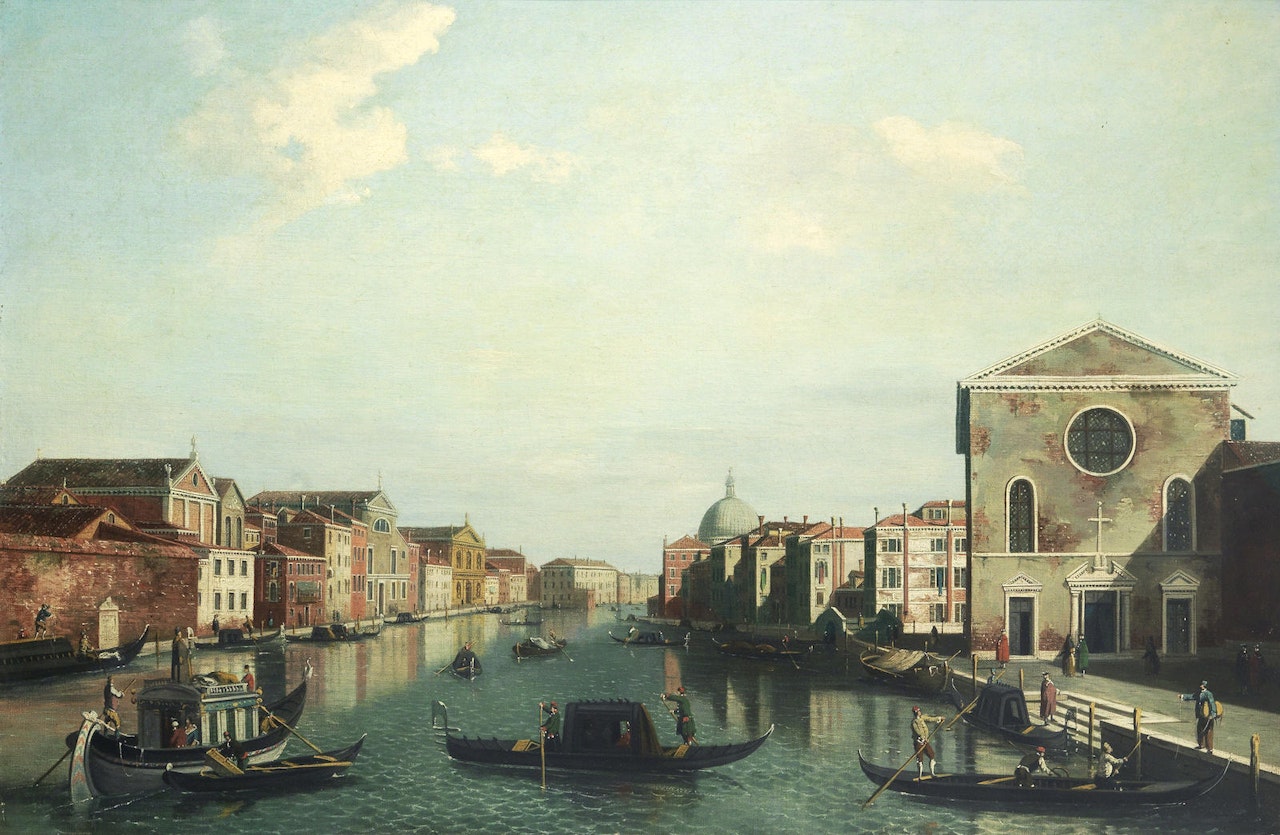The Grand Canal, Venice, looking northeast from Santa Croce to San Geremia by Follower of Canaletto