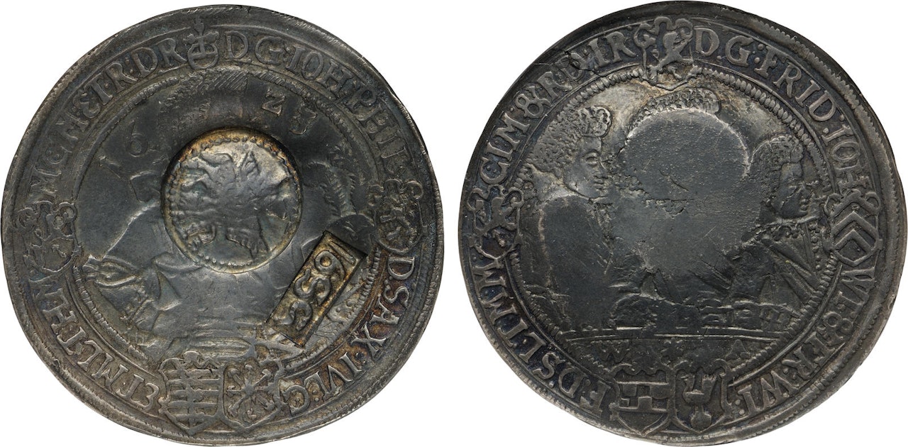 Russia, Aleksei Mikhailovich Yefimok (Jefimok), 1655 - Counterstamped on Saxony - Altenburg 1623 Thaler, AU50 NGC by Anonymous