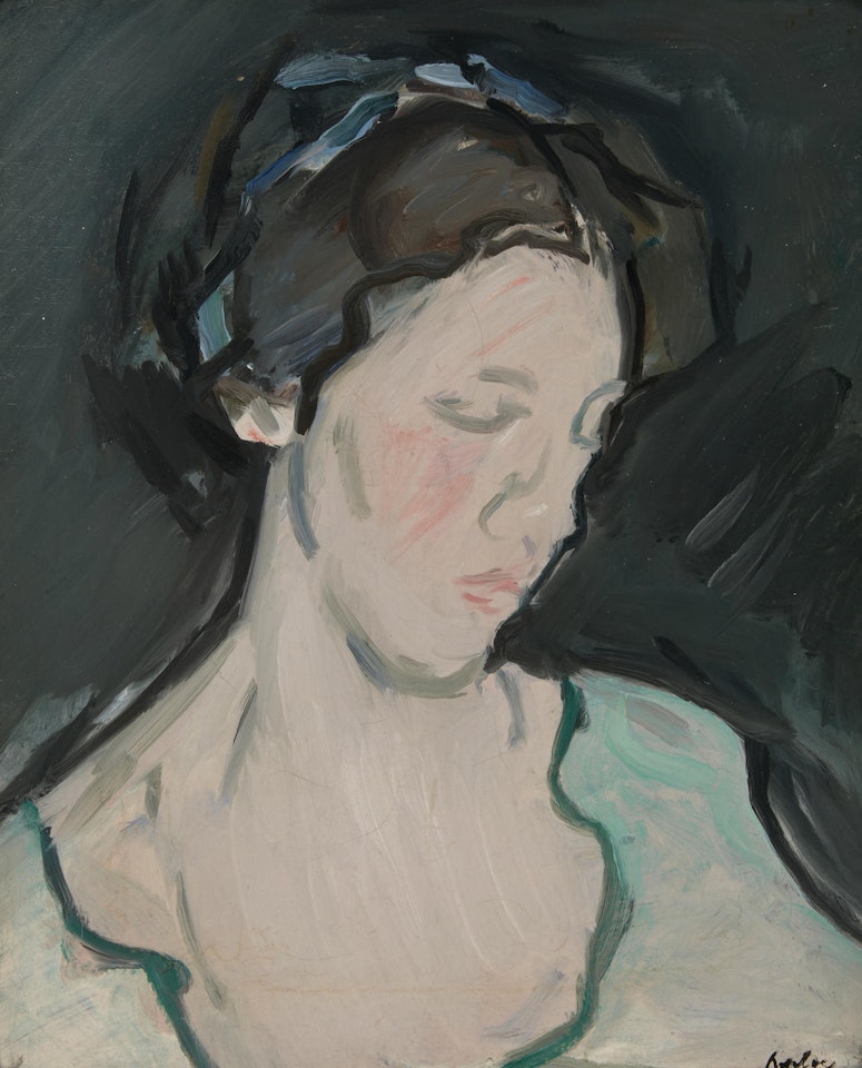 A portrait of a young woman, thought to be Peggy MacRae by Samuel John Peploe
