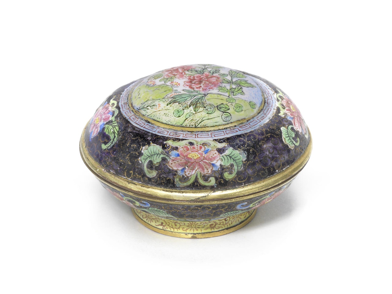 A rare painted enamel circular box and cover by Anonymous