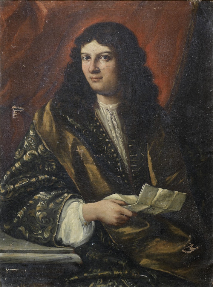 Portrait of a young man believed to be Giovanni Battista Grassetti, half-length, seated, holding a letter by Roman School
