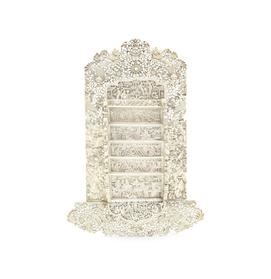 A Canton ivory reticulated letter rack by Anonymous