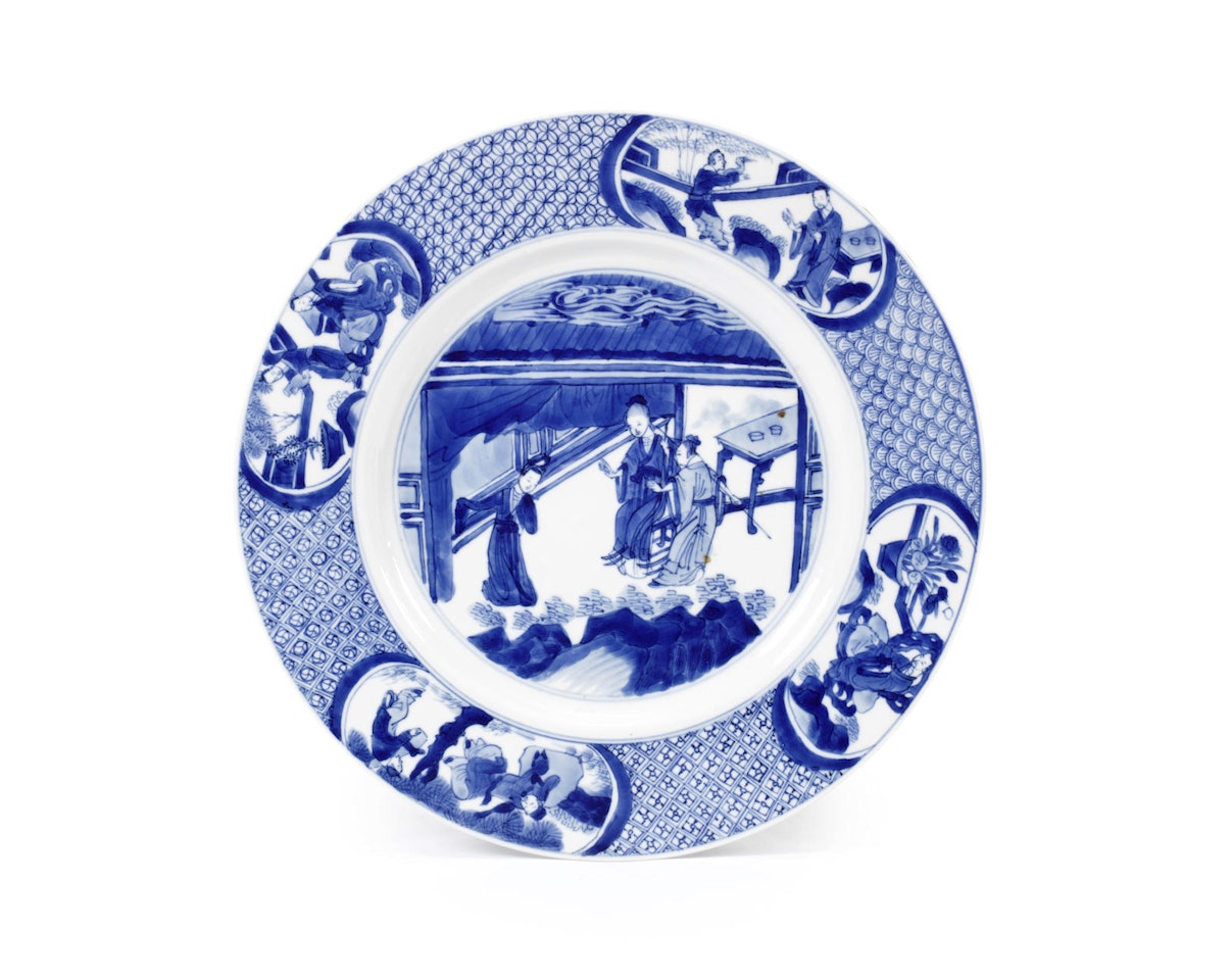 A blue and white dish by Anonymous