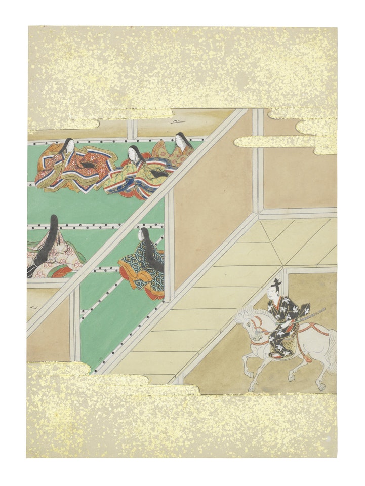 Nara-Ehon style Section from a Set of Illustrations to  Soga monogatari (The Tale of the Soga Brothers) Book 6 Chapter 1, Once he set out for Mount Fuji Jūrō thought he might never see Tora again so he made a detour to Ōiso to bid her farewell by Anonymous