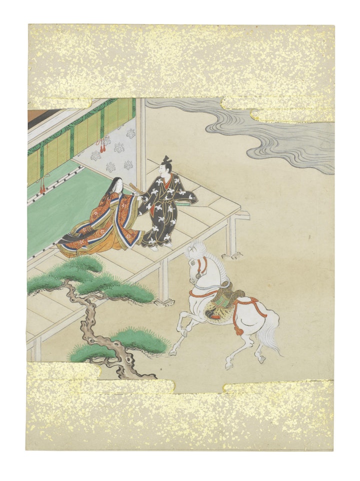 Nara-Ehon style Section from a Set of Illustrations to  Soga monogatari (The Tale of the Soga Brothers) Book 5 Chapter 8, Jūrō and Gorō on their way home from Miura; Jūrō decides to make a detour to Ōiso to see Tora by Anonymous