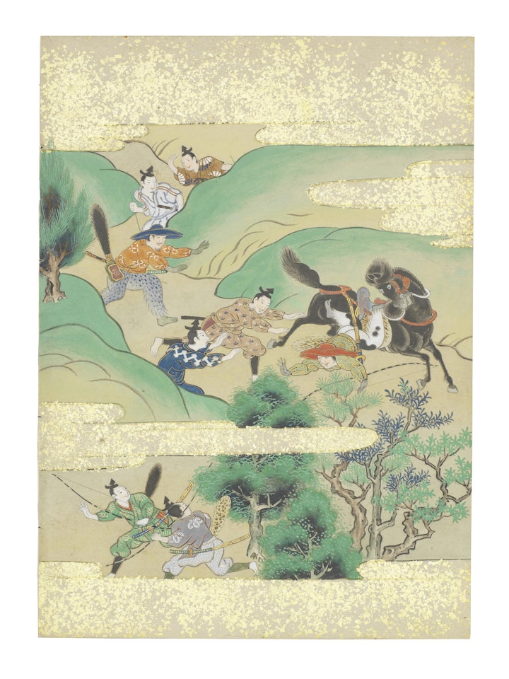 Nara-Ehon style Section from a Set of Illustrations to  Soga monogatari (The Tale of the Soga Brothers) Book 1 Chapter 7, Kotōda and Saburō stalk Sukechika by Anonymous