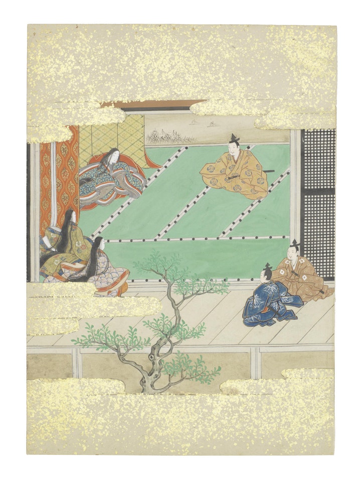 Nara-Ehon style Section from a Set of Illustrations to  Soga monogatari(The Tale of the Soga Brothers) Book 1 Chapter 4, The dying Suketsugu, father of Suketsune, receives his cousin the treacherous Sukechika in audience by Anonymous