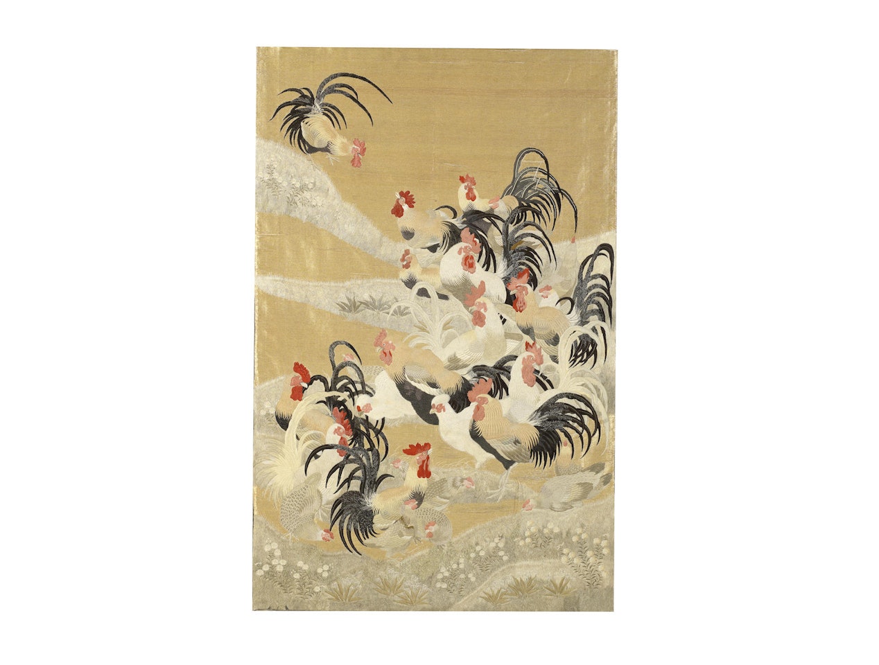 A fine silk embroidered wall panel by Anonymous
