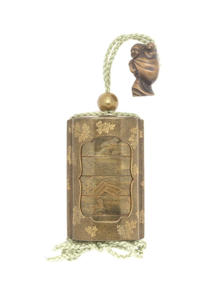 A gold-lacquer saya (sheath) five-case inro By Komin by Anonymous