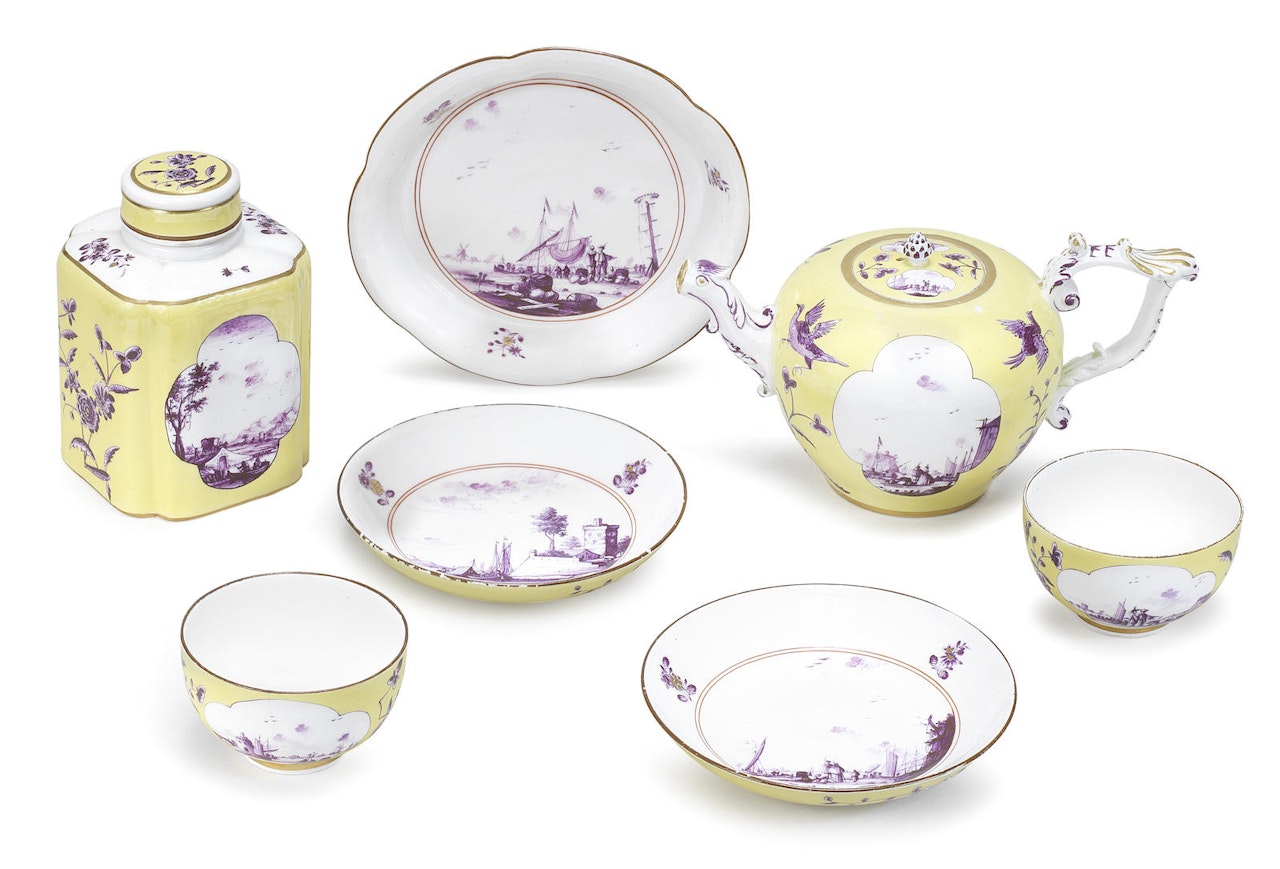 A Meissen yellow-ground part tea service by Anonymous