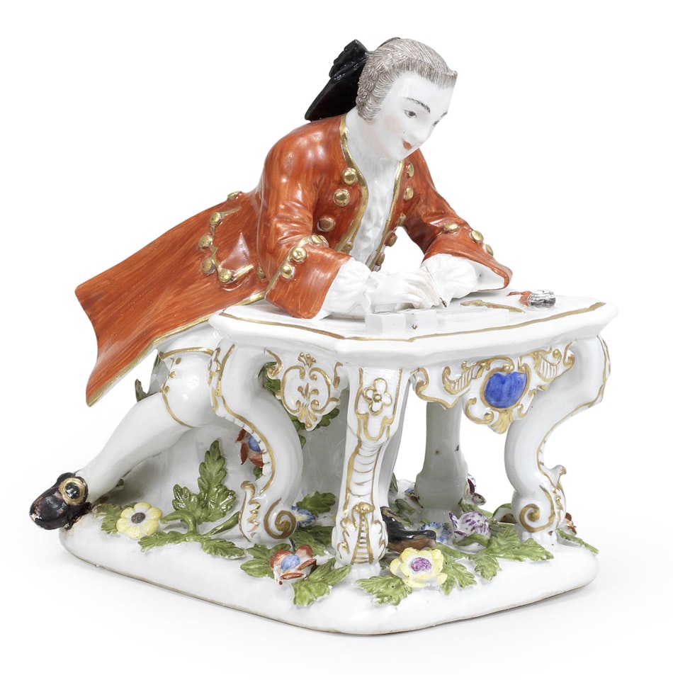 A Meissen figure of a cavalier seated at a writing desk by Anonymous