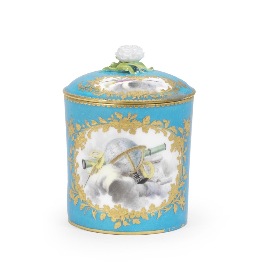 A Sèvres bleu céleste-ground pot and cover by Anonymous