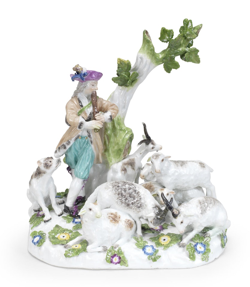 A Meissen group of a shepherd with his flock by Anonymous