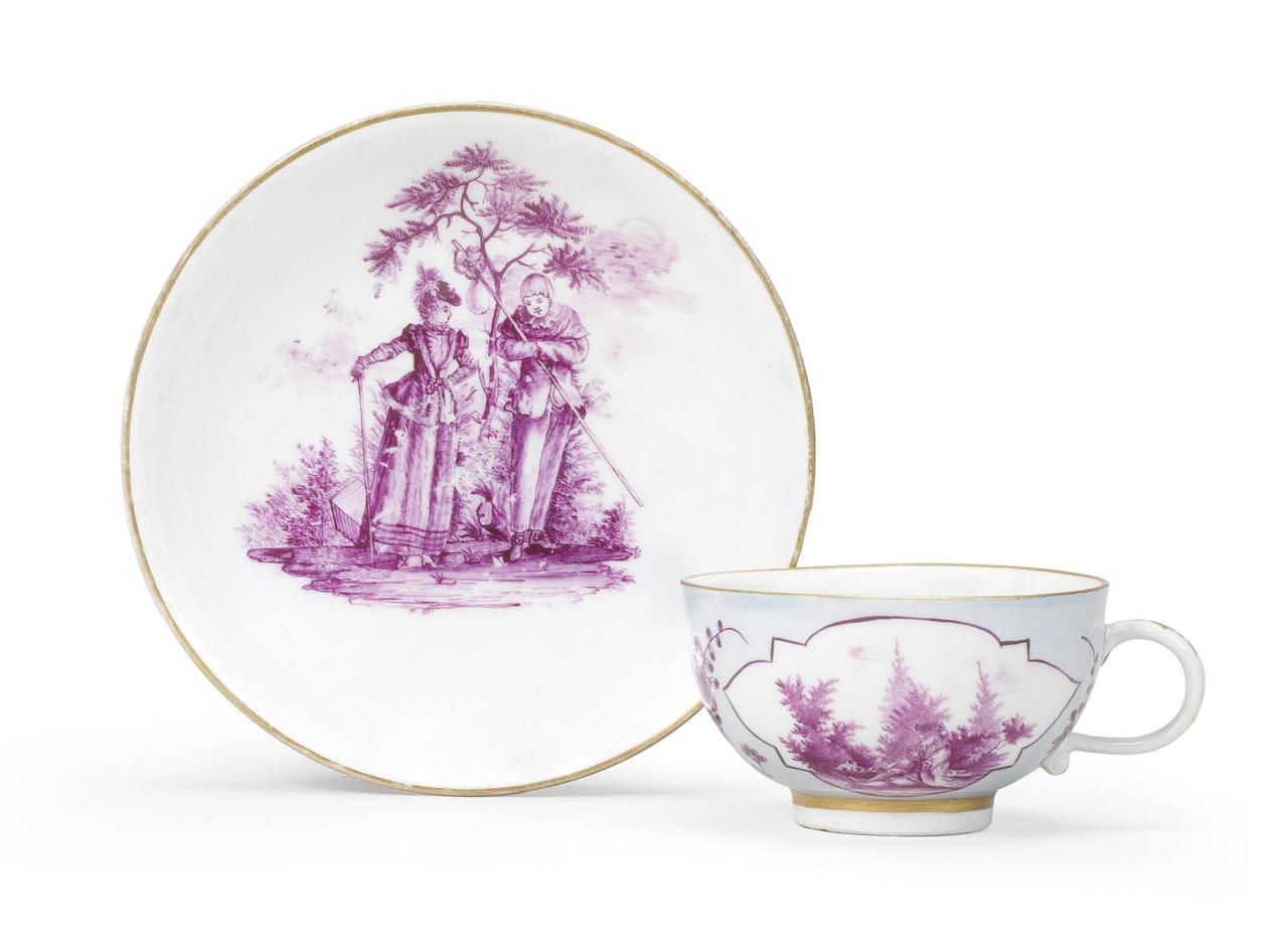 A Meissen pale blue-ground teacup and saucer by Anonymous