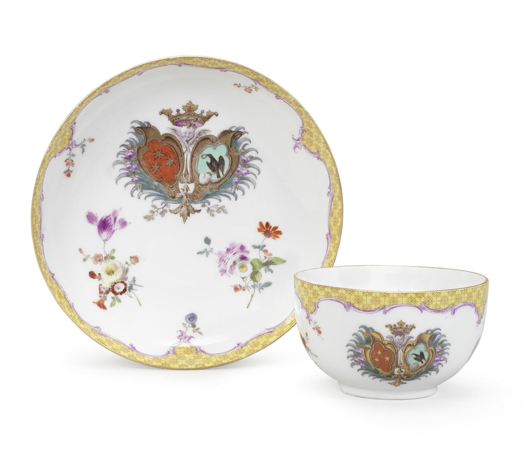 A Meissen armorial teacup and saucer by Anonymous