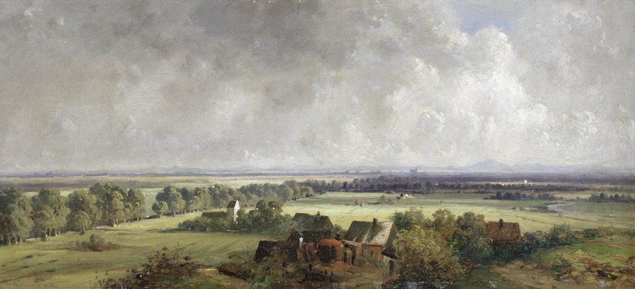 A panoramic landscape by French School
