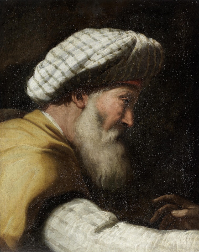 A bearded man, bust-length, in a turban by Venetian School