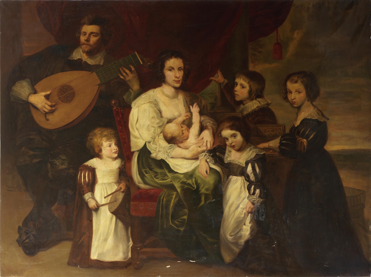 Portrait of a family with a gentleman playing a lute by Flemish School