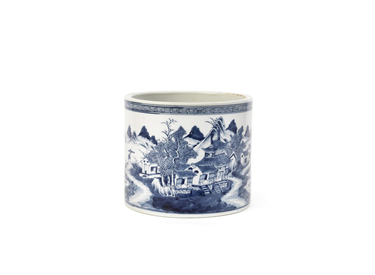 A blue and white Export-Style brushpot by Anonymous
