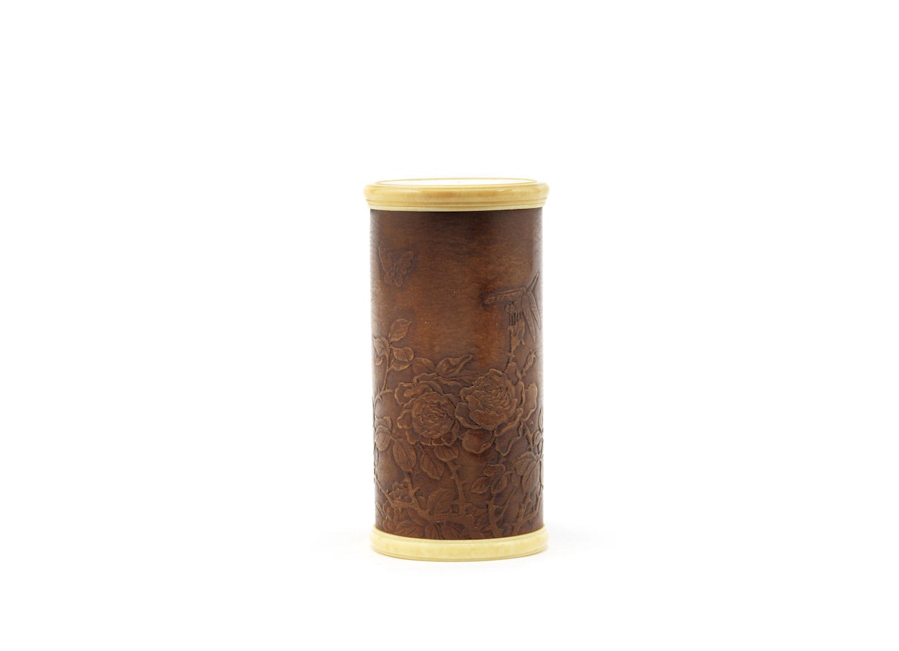 A moulded gourd cylindrical box and cover by Anonymous