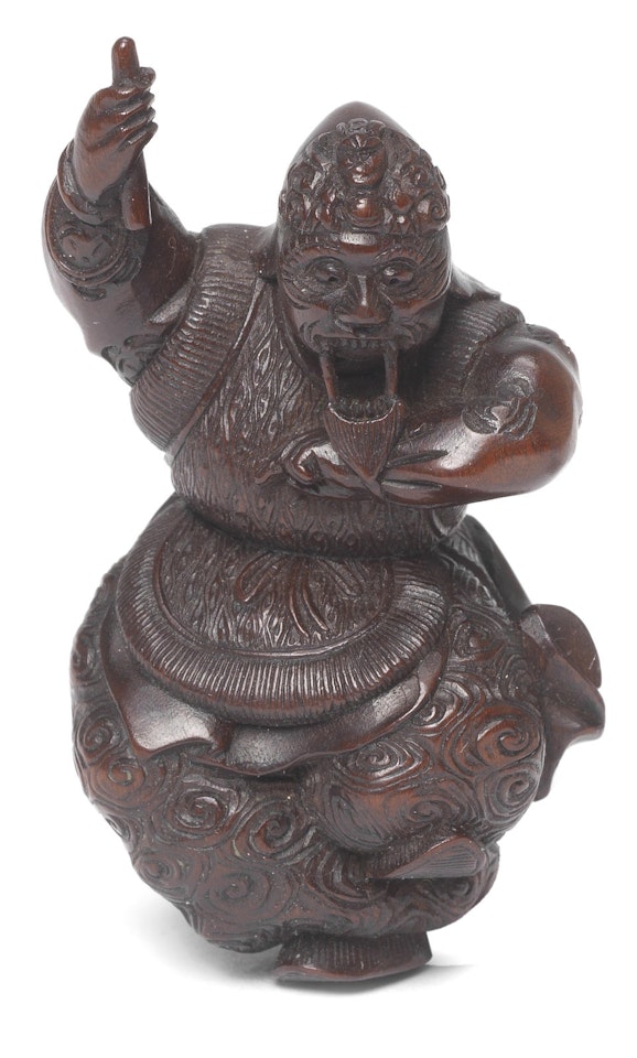 A wood netsuke of a Ranryo-o dancer by Anonymous