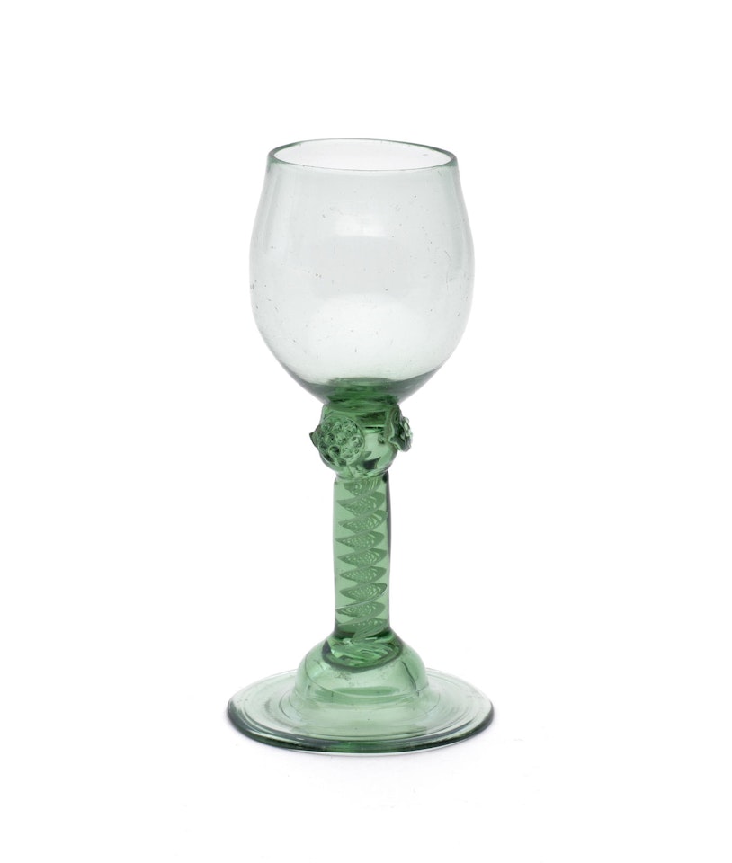 Another rare English green-tinted opaque-twist wine glass by Anonymous