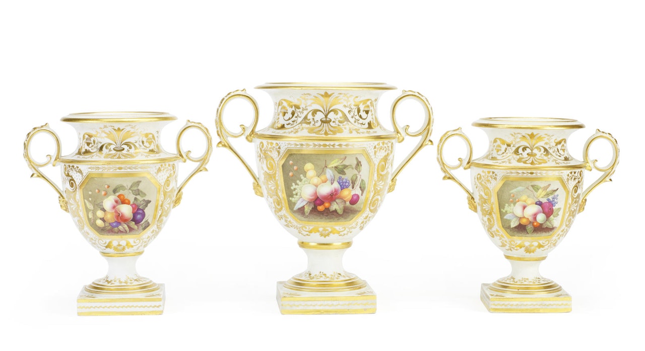 A garniture of three Derby vases by Anonymous