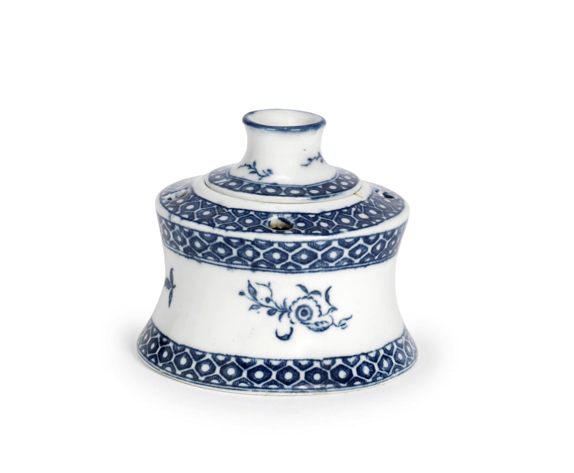 A rare Caughley inkwell and liner by Anonymous