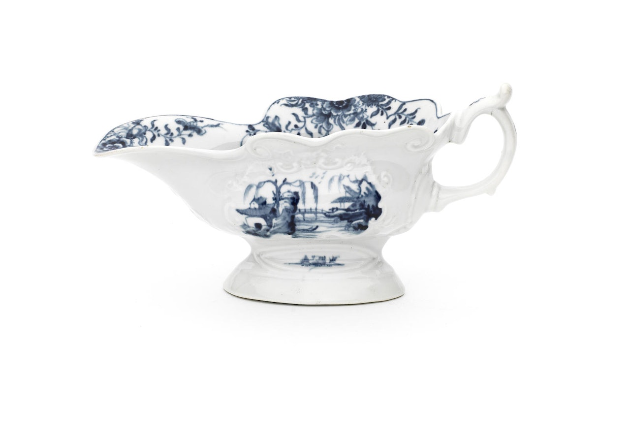 A rare Worcester 'high footed' sauceboat by Anonymous