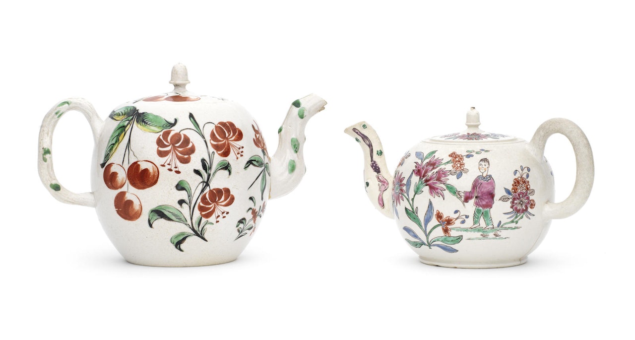 Two saltglaze teapots and covers by Anonymous