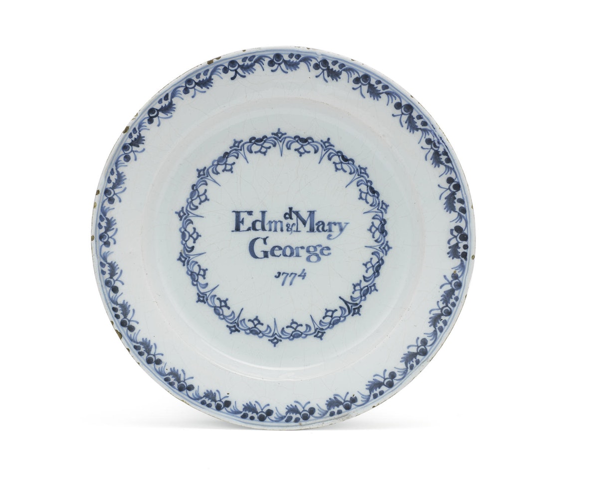 An English delftware marriage plate by Anonymous