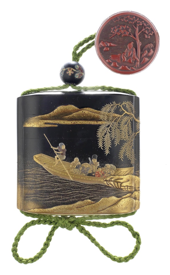 A black-lacquer four-case inro, By Koma Kyuhaku by Anonymous