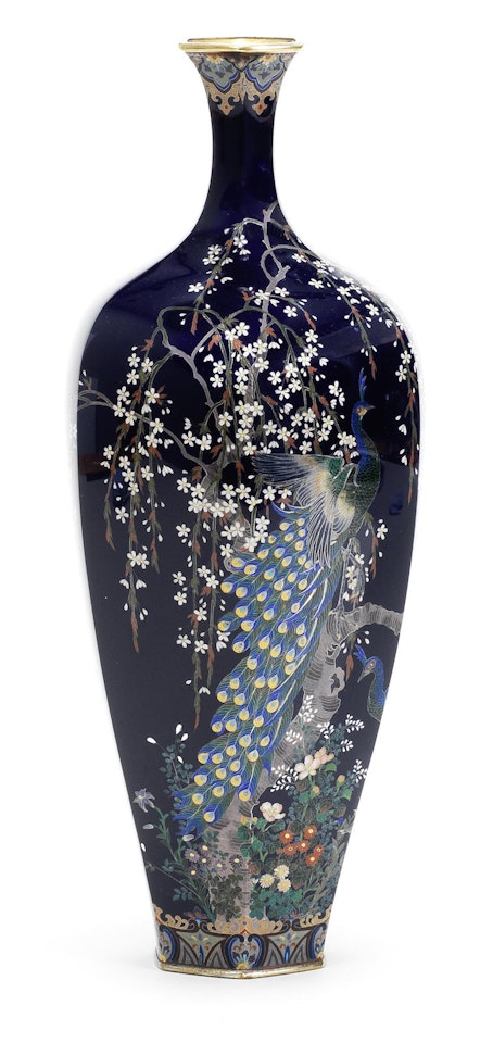 A slender octagonal cloisonné-enamel vase, By Ota Tamejiro (active Meiji era) by Anonymous