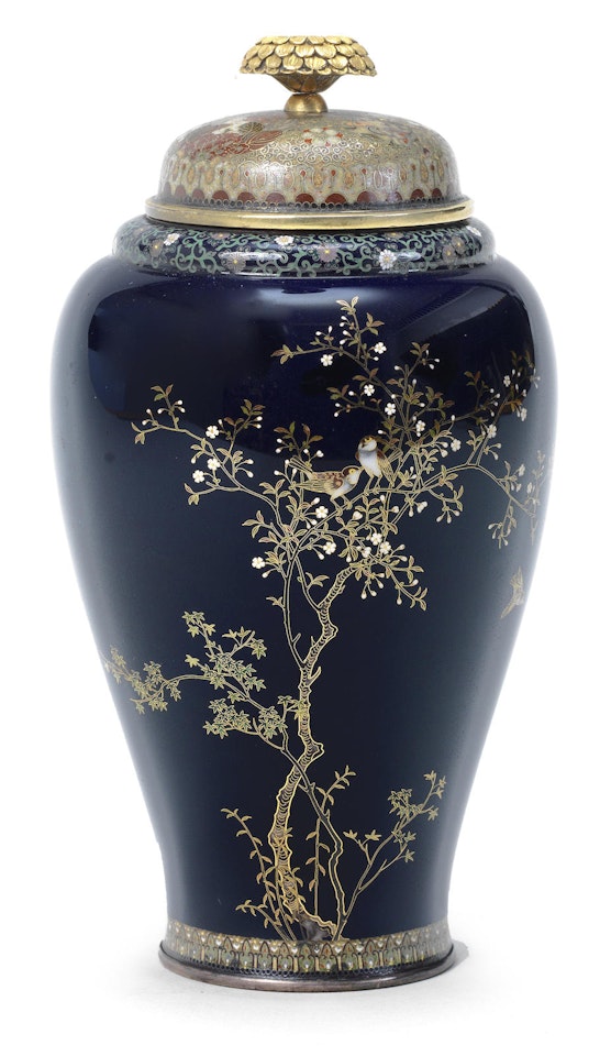A cloisonné-enamel vessel and cover, By Miwa Tomisaburo (dates unknown) by Anonymous