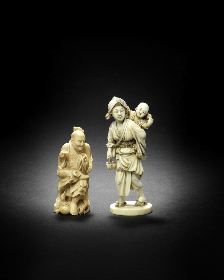 Two ivory okimono figures by Anonymous