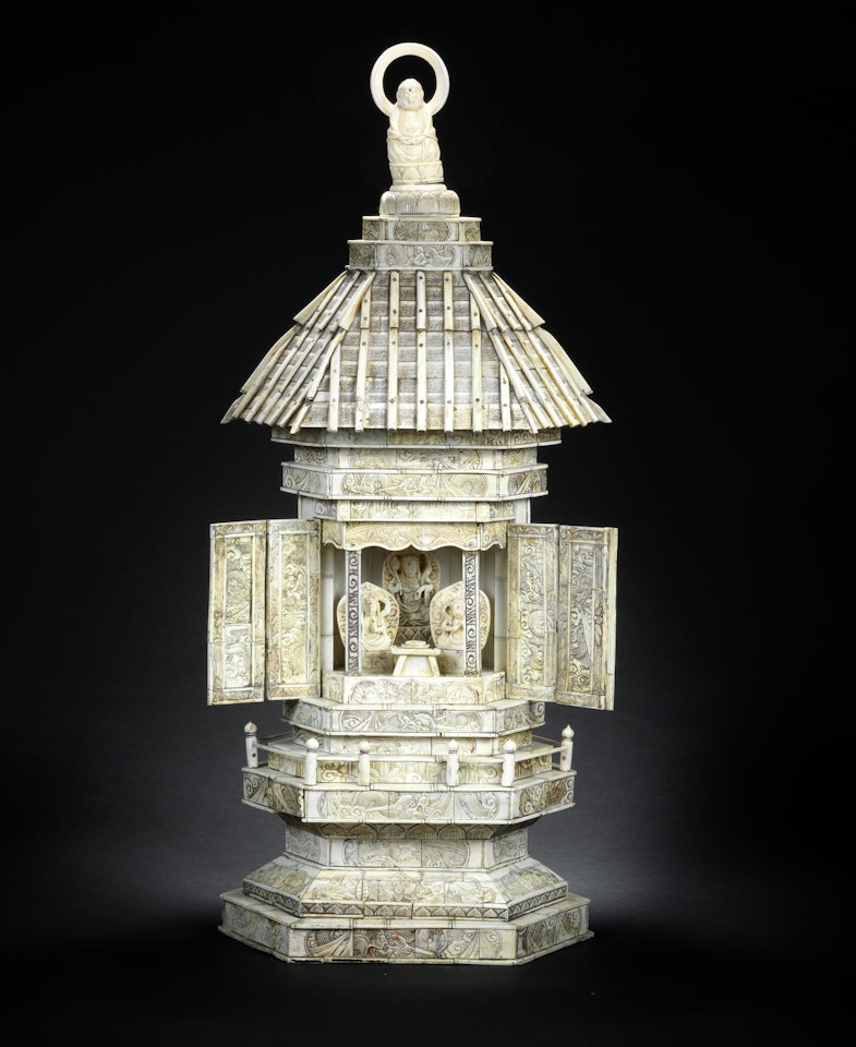 A large sectional ivory and bone Buddhist shrine, By Yushu/Hirokata by Anonymous